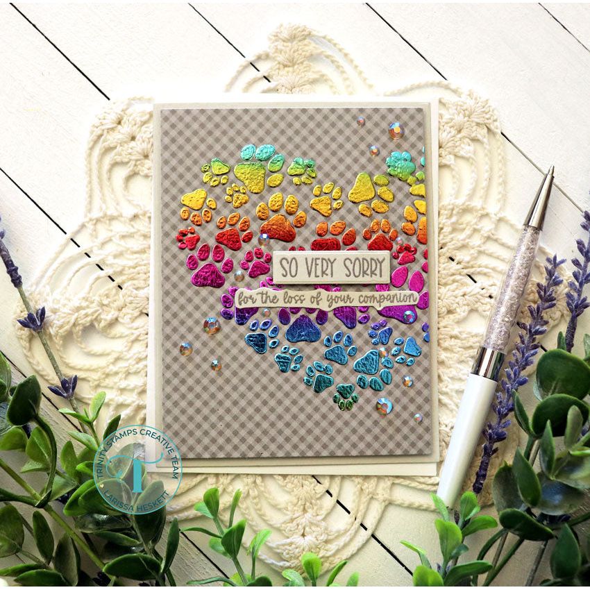 Trinity Stamps Paw Print Heart 6 x 6 Stencil tss-068 Colorful Pet Sympathy Card