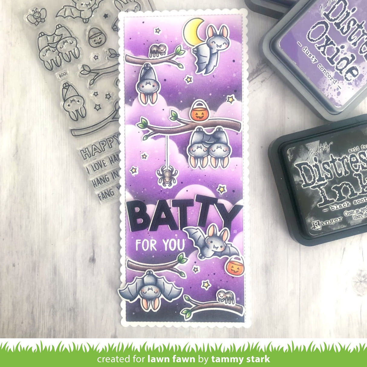 Tall Slimline Halloween Handmade Halloween Card with Bats and Sentiment 'Batty for You'