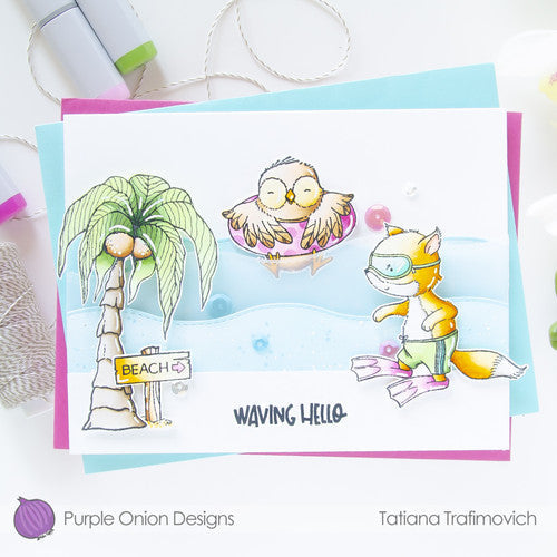 Purple Onion Designs Wade Cling Stamp pod1342 snorkeling fox