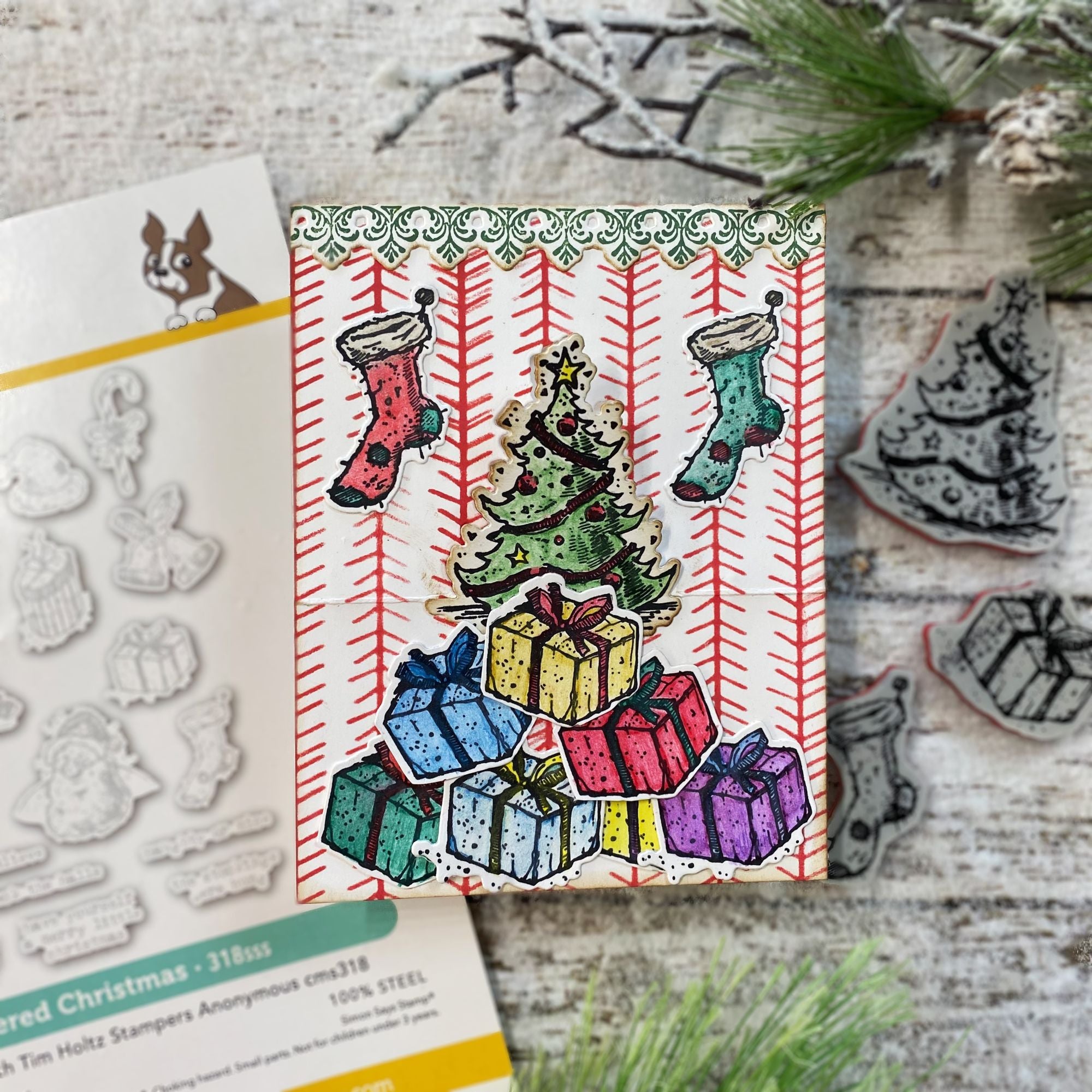 Tim Holtz Tattered Christmas Stamps with Simon Says Stamp Dies Bundle settc25 Christmas Card