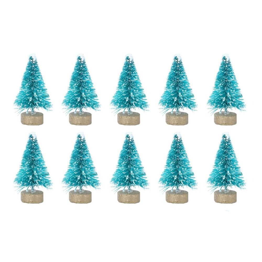 Set of 10 Small Sisal Bottle Brush Trees with Wood Base