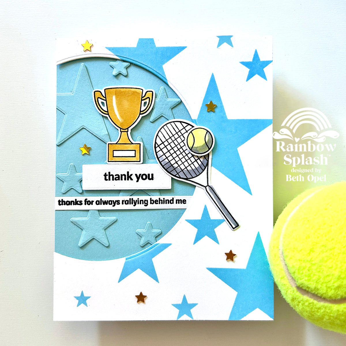Rainbow Splash Stamps Dies and Stencil Tennis rs30set Thanks Card