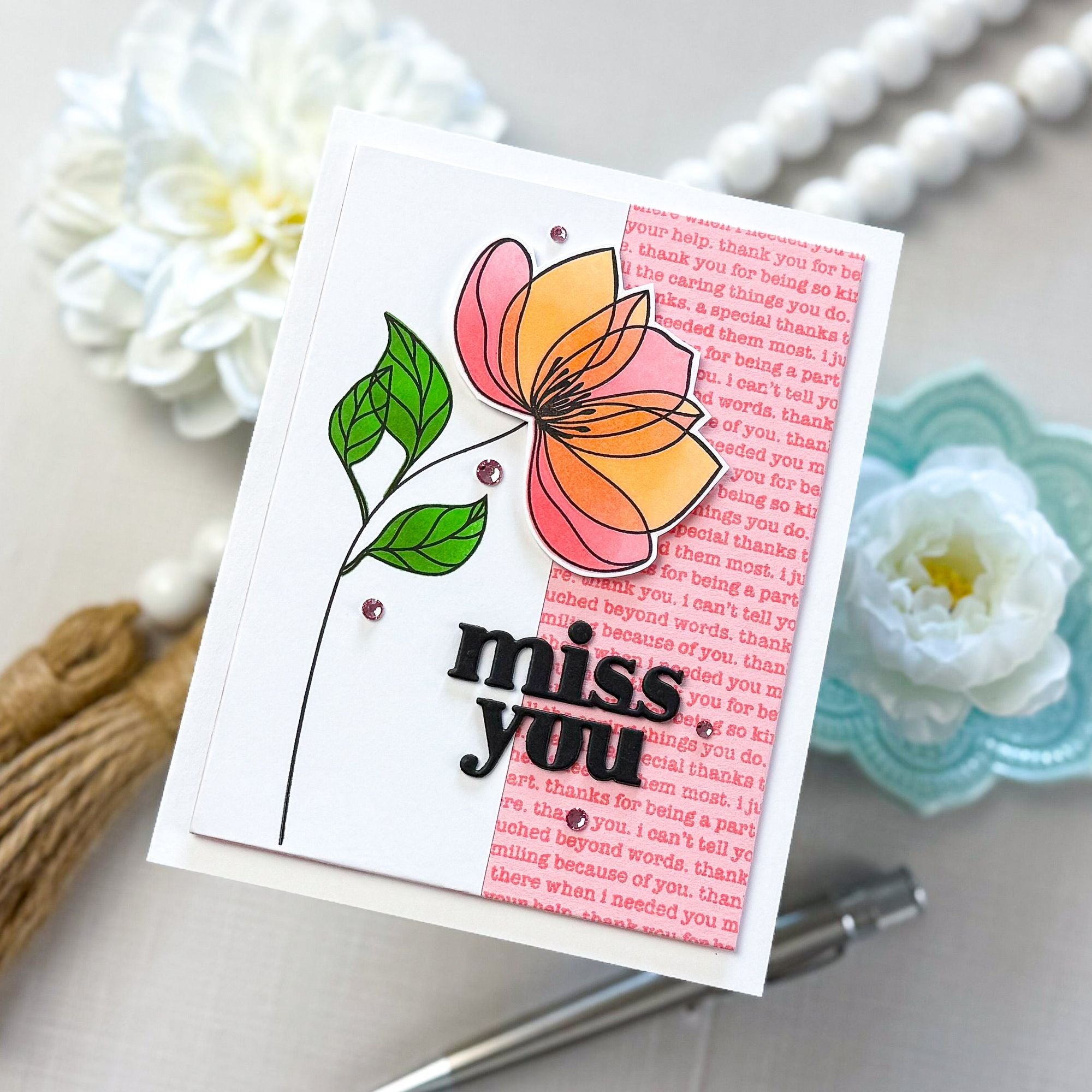 Simon Says Clear Stamp Thank You Text 1209ss Moments in Time Miss You Card