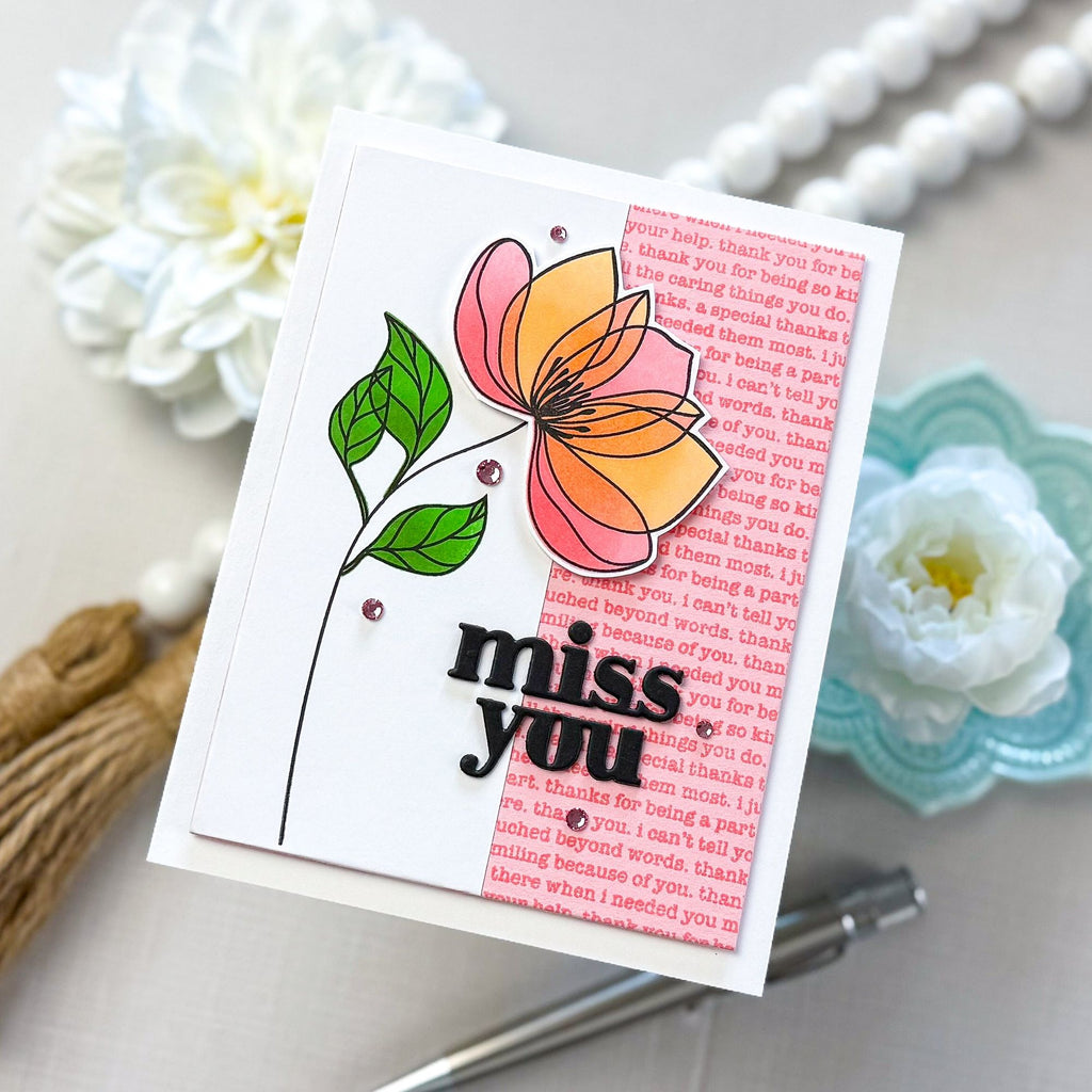 Simon Says Clear Stamp Thank You Text 1209ss Moments in Time Miss You Card