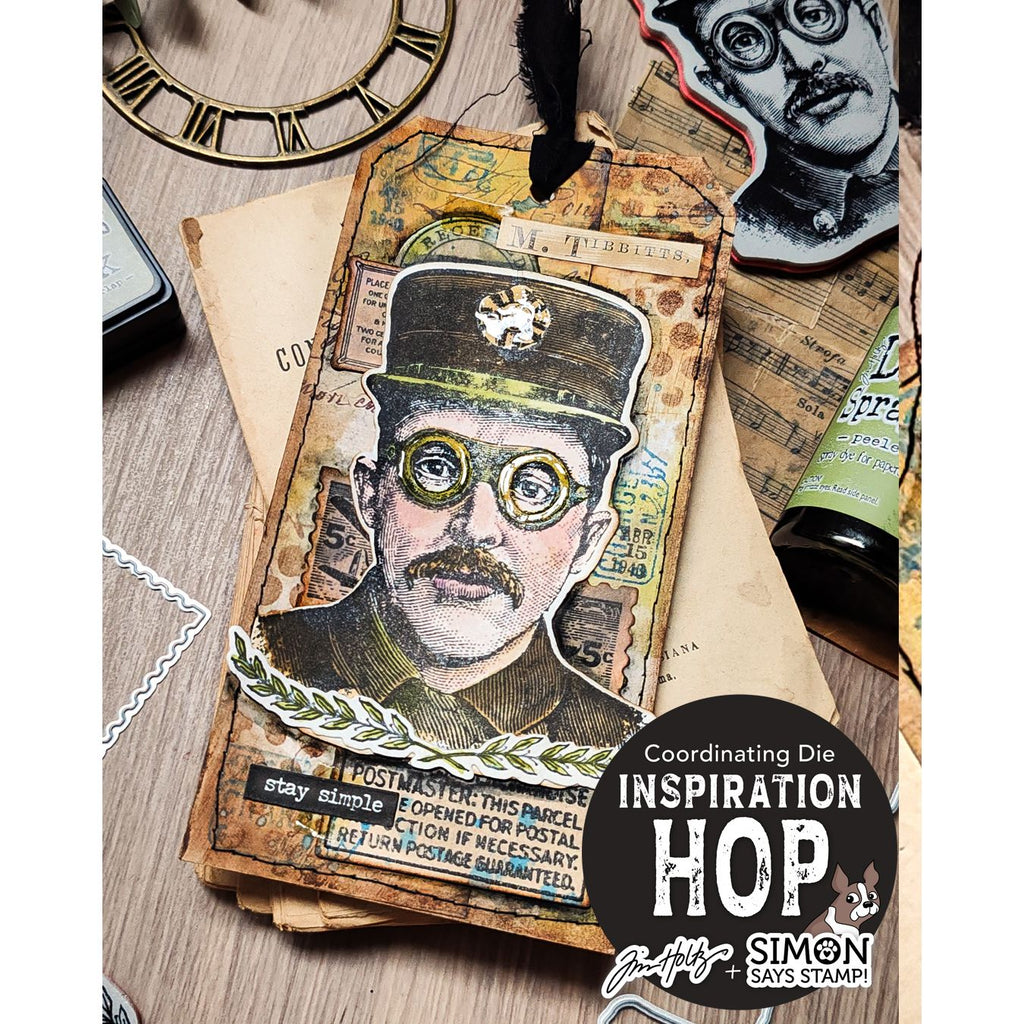 Tim Holtz The Inspector Stamps with Simon Says Stamp Dies Bundle setbz24 setin26 Steam Punk Tag