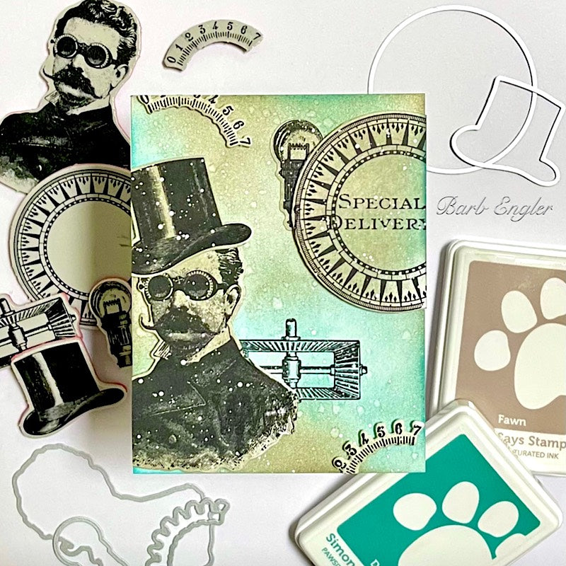 Tim Holtz The Professor and The Professor 2 Stamps with Simon Says Stamp Dies Bundle setps26 Special Delivery Card | color-code:ALT03