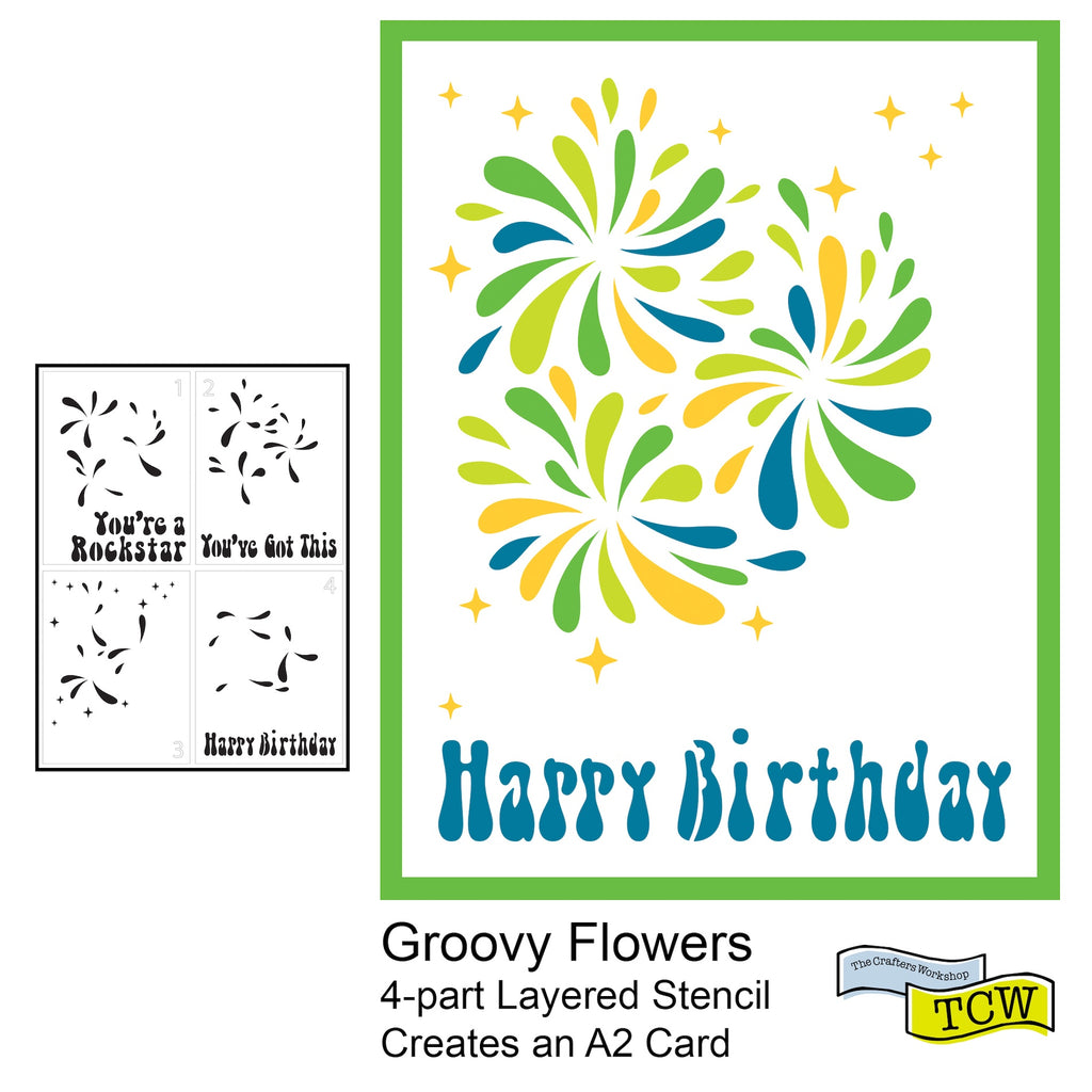The Crafter's Workshop A2 Layered Groovy Flowers Stencils tcw6072