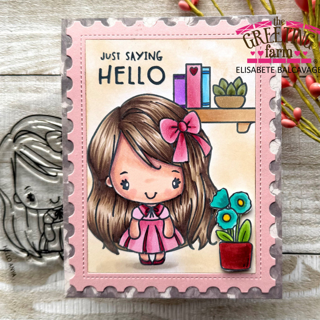 The Greeting Farm Hello Anya Stamps Just Saying Hello with Postage Edge Card | color-code:ALT02