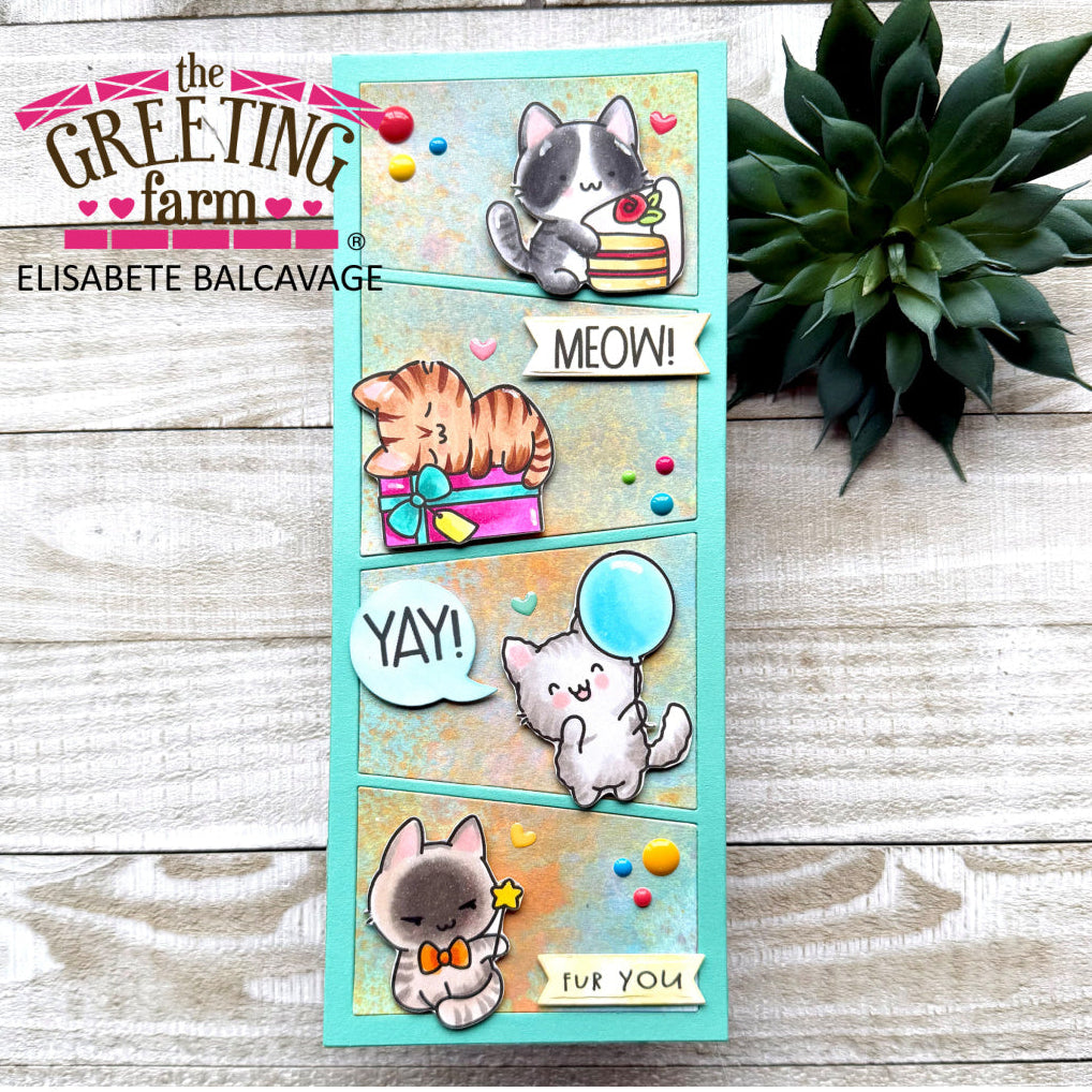 The Greeting Farm Hi Kitty Stamps Meow Yay! Fur You Vertical Slimline Card | color-code:ALT02