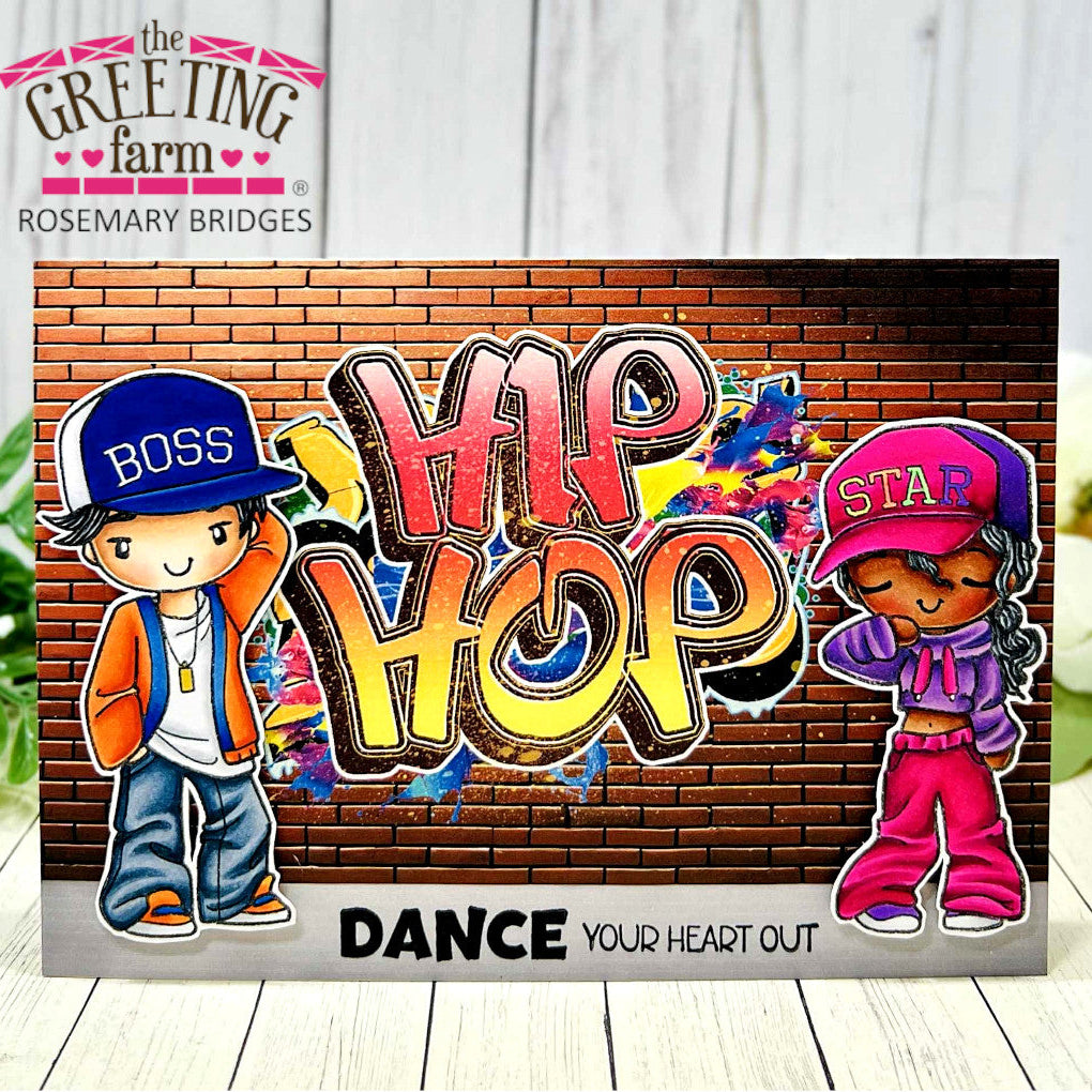 The Greeting Farm Hip Hop Hooray Stamps card with two teenagers and grafitti with brick background | color-code:ALT01