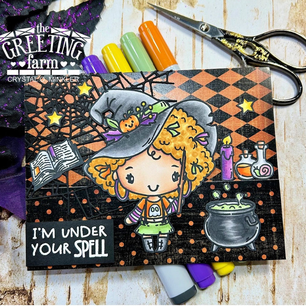 The Greeting Farm Wicked Anya 2 Stamps Spiderweb Background | color-code:ALT03