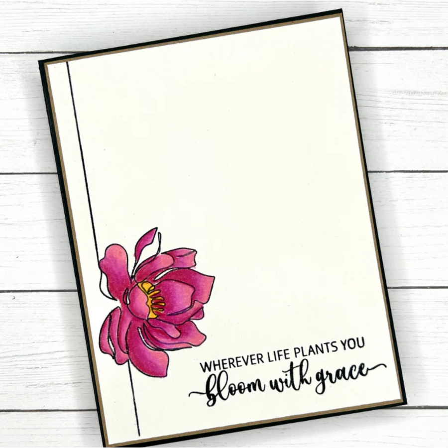 The Rabbit Hole Designs 1 Line Peony Clear Stamps trh-261 bloom