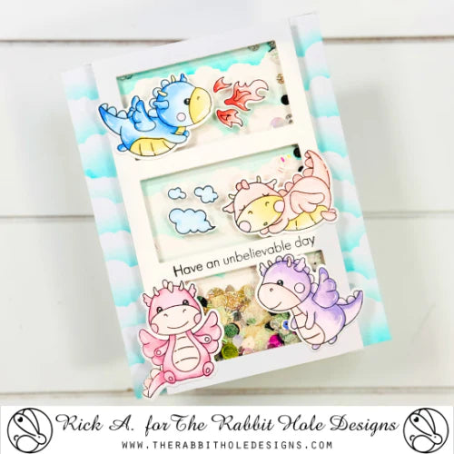 The Rabbit Hole Designs Dragon Fun Clear Stamp and Die Set trh-249b shaker card
