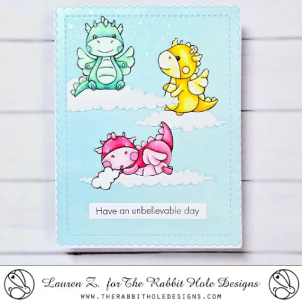 The Rabbit Hole Designs Dragon Fun Clear Stamps trh-249 have a great day
