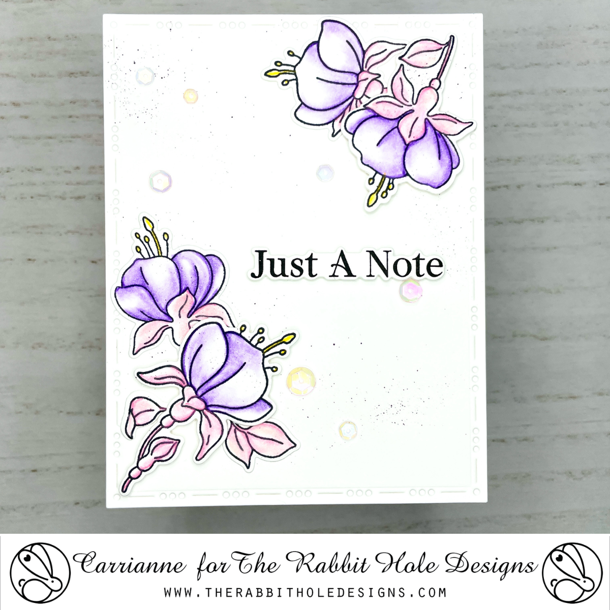 The Rabbit Hole Designs Fabulous Fuchsias Clear Stamp and Die Set trh-246-b just a note
