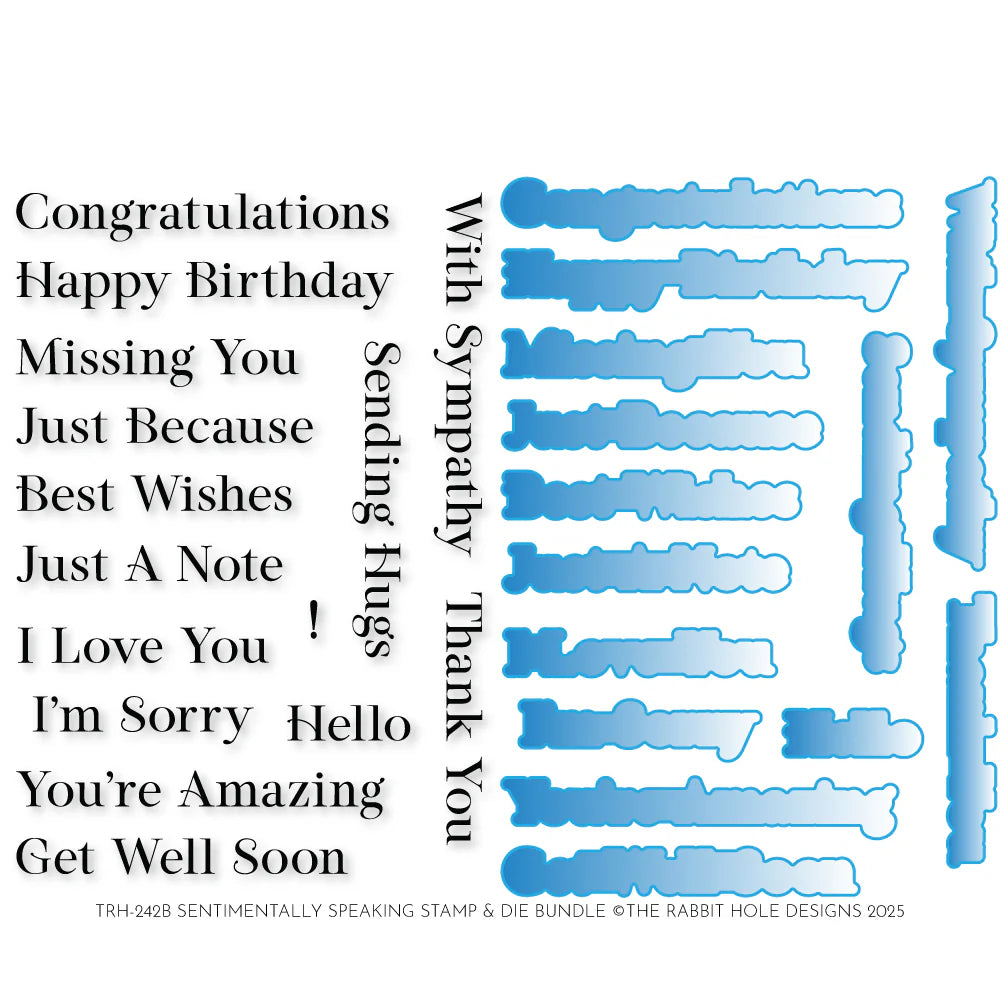 The Rabbit Hole Designs Sentimentally Speaking Clear Stamp and Die Set trh-242b