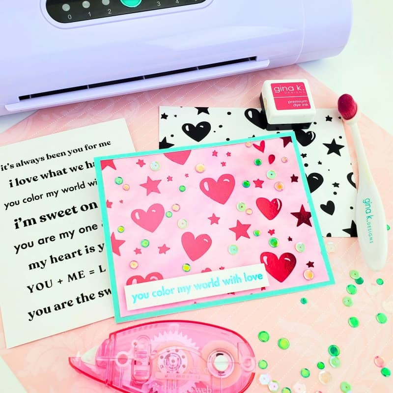 Therm O Web Cupid's Arrow Deco Foil Toner Card Fronts 5730 You Color My World with Love Hearts and Stars