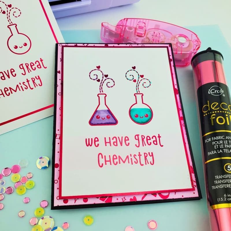 Therm O Web My Punny Valentine Deco Foil Toner Card Panels 5731 We Have Great Chemistry Beakers