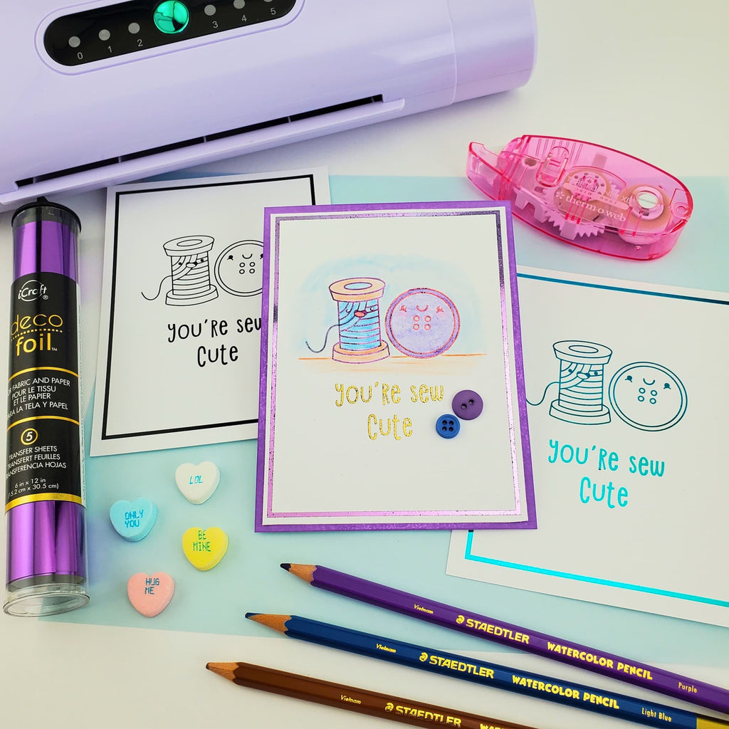 Therm O Web My Punny Valentine Deco Foil Toner Card Panels 5731 You're Sew Cute Button and Thread