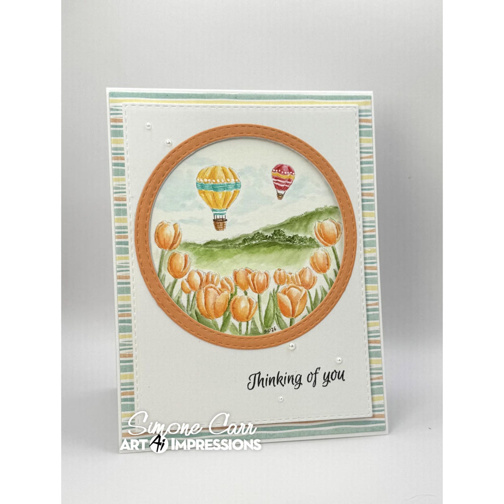 Thinking of You Card with Tulips and Hot Air Balloons