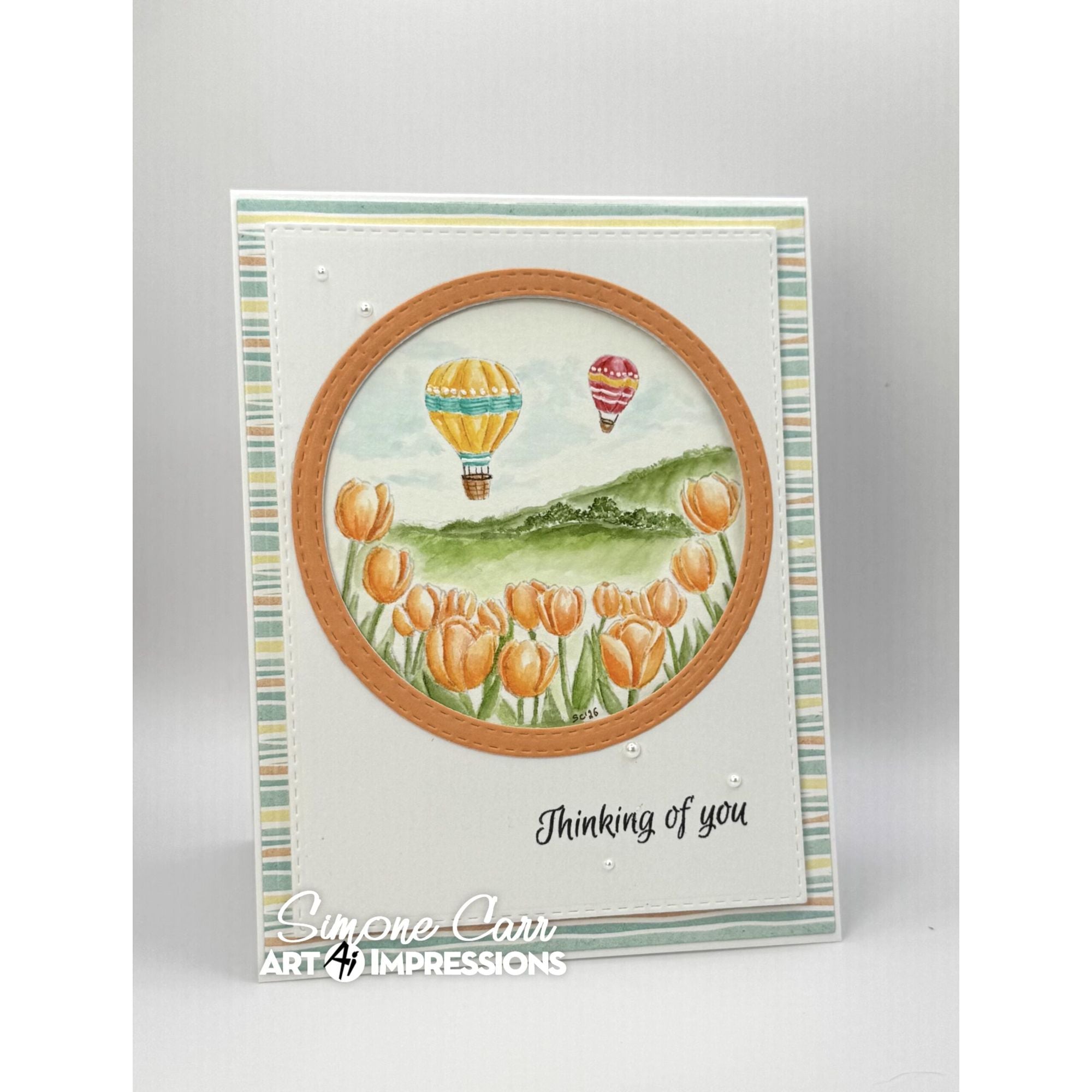 Thinking of You Card with Tulips and Hot Air Balloons