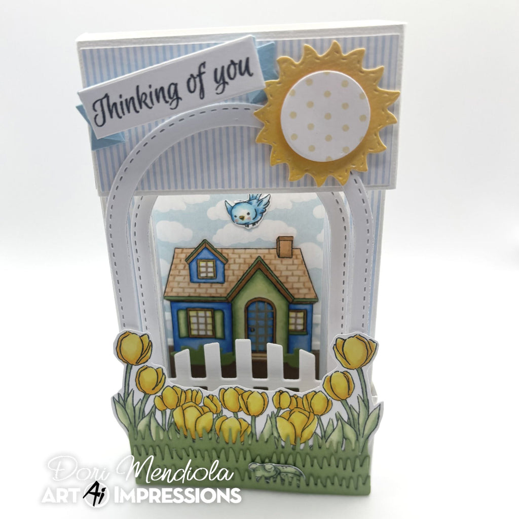 Thinking of You Dimensional Card with Yellow Tulips Sun and Home