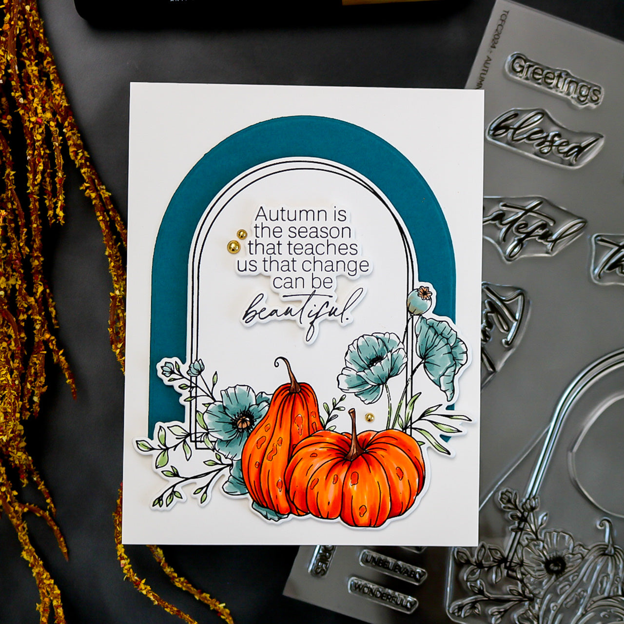This Calls For Confetti Alice's Story Autumn Memories Clear Stamps teal flowers
