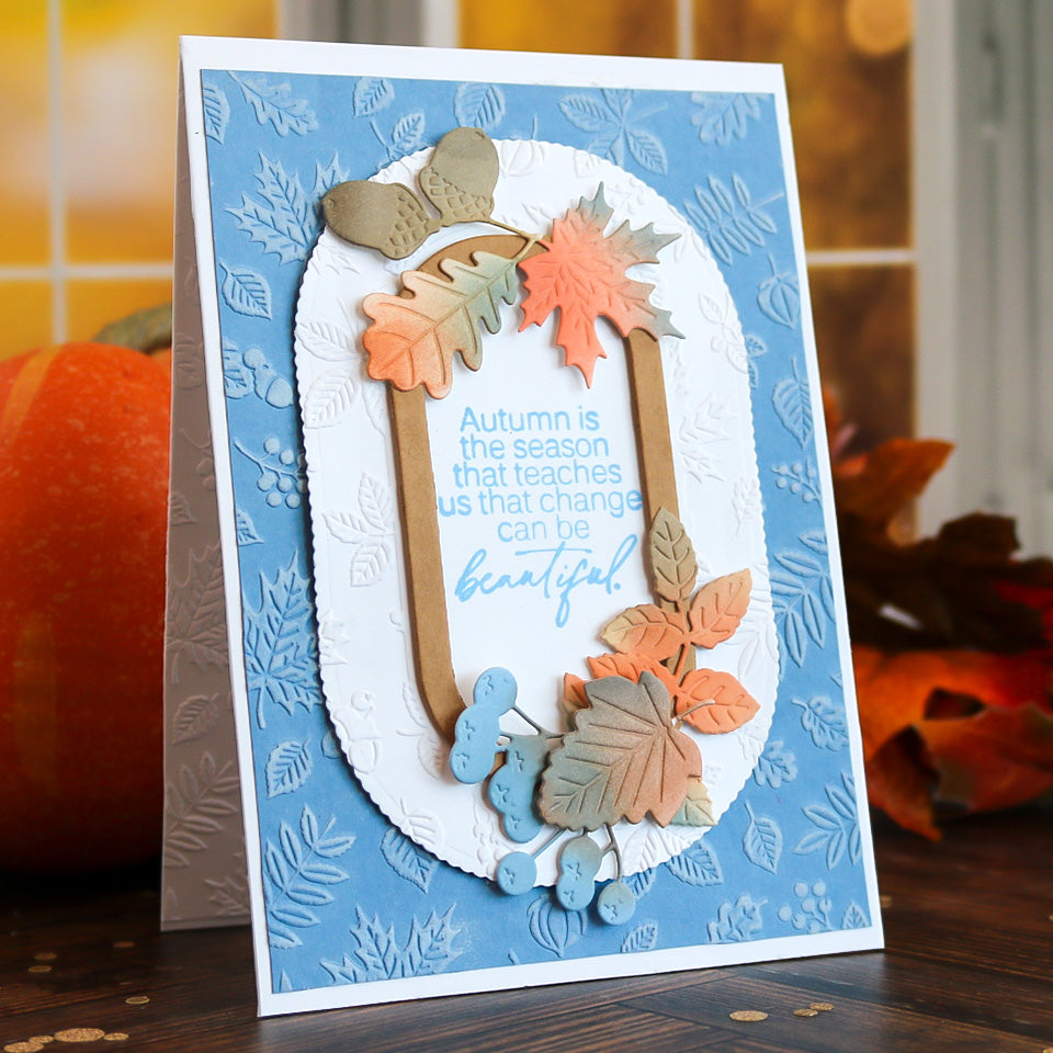 This Calls For Confetti Autumn Tapestry Embossing Folder autumn leaves card