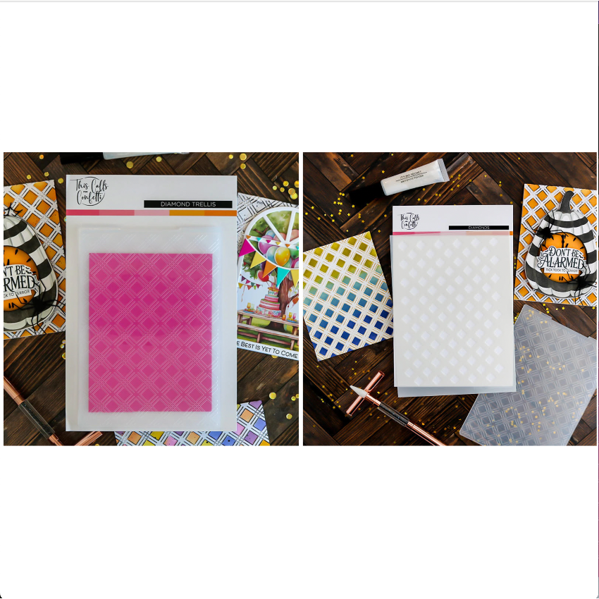 This Calls For Confetti Diamond Trellis Embossing Folder And Diamond Stencil Set