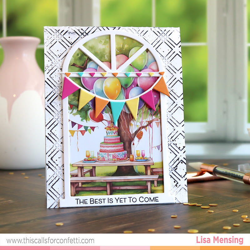 This Calls For Confetti Diamond Trellis Embossing Folder And Diamond Stencil Set birthday party