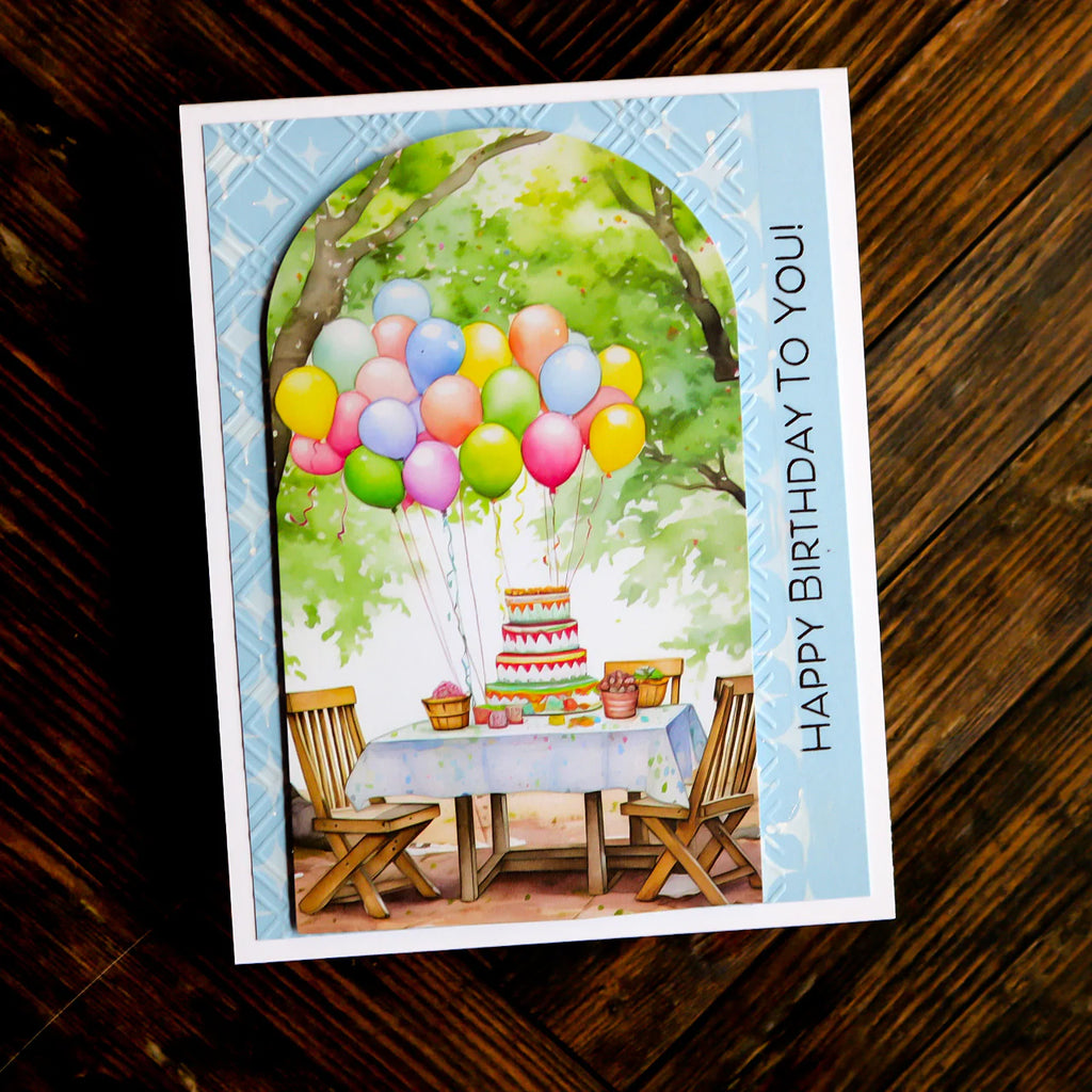 This Calls For Confetti Diamond Trellis Embossing Folder happy birthday
