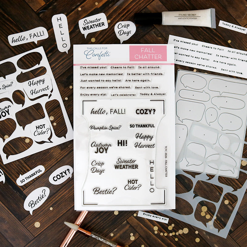 This Calls For Confetti Fall Chatter Clear Stamp and Chatty A2 Cover Plate Die Set product image 1