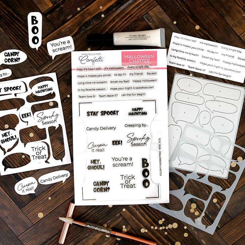 This Calls For Confetti Halloween Chatter Clear Stamp and Chatty A2 Cover Plate Die Set product image 1