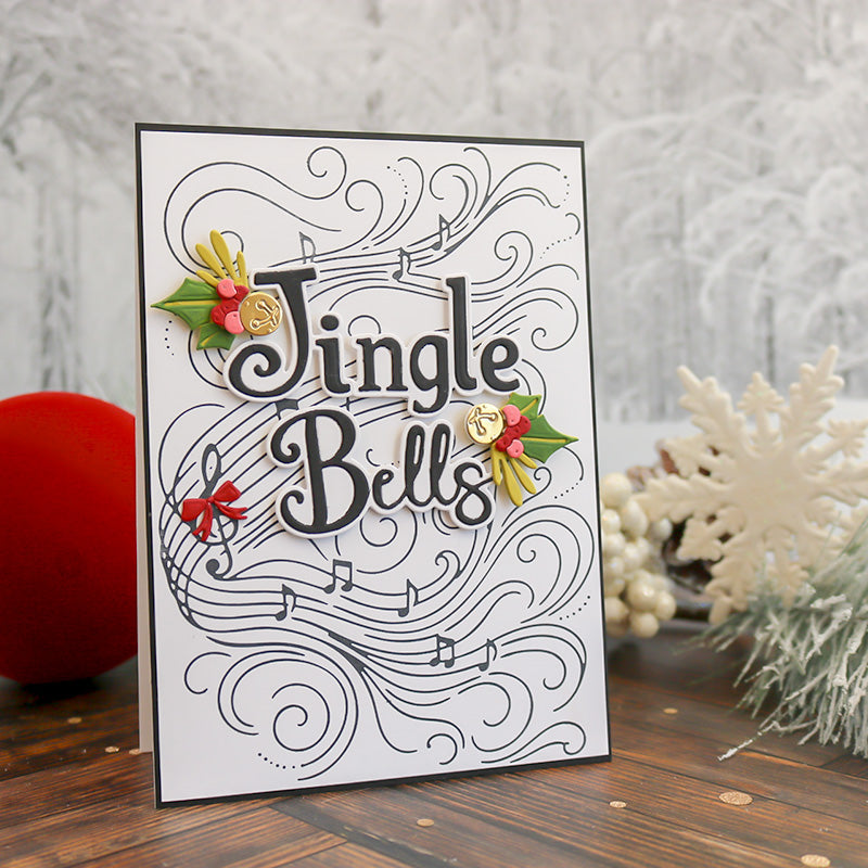 This Calls For Confetti Jingle Bells Dies black and white background gold bells card