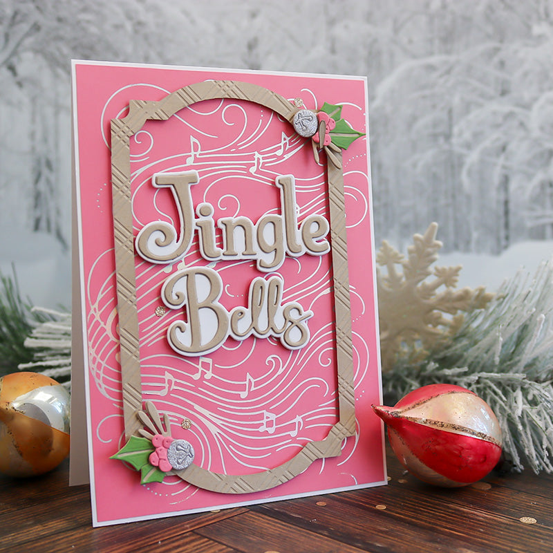This Calls For Confetti Jingle Bells Dies pink background silver bells card