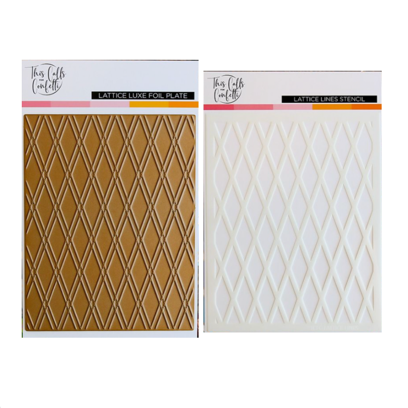This Calls For Confetti Lattice Luxe Foil Plate and Lattice Lines Stencil Set