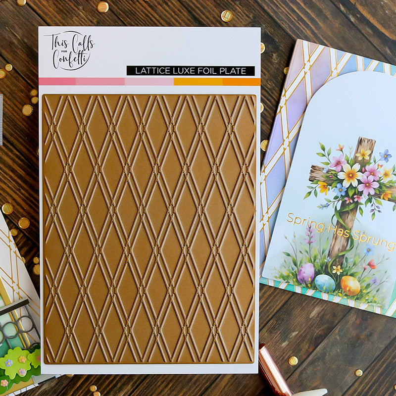 This Calls For Confetti Lattice Luxe Foil Plate and Lattice Lines Stencil Set image 1