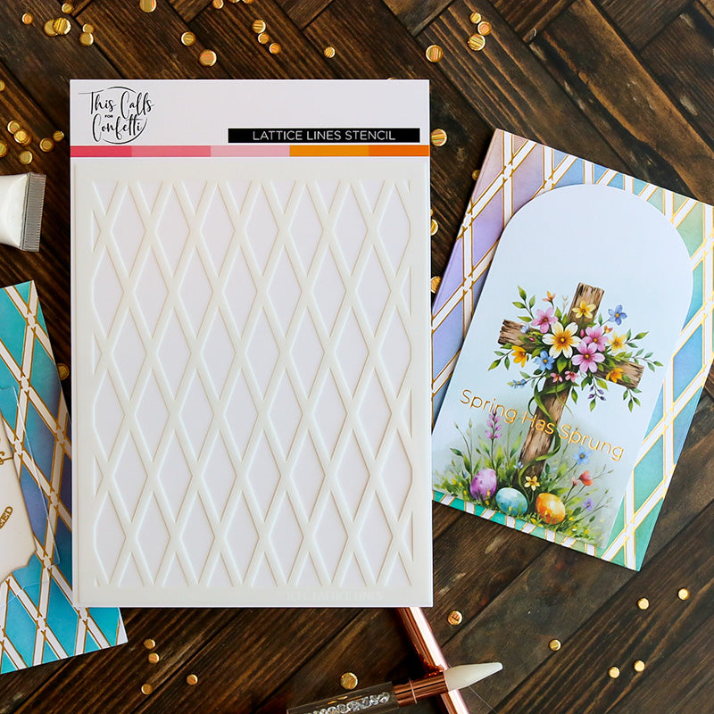 This Calls For Confetti Lattice Luxe Foil Plate and Lattice Lines Stencil Set image 2