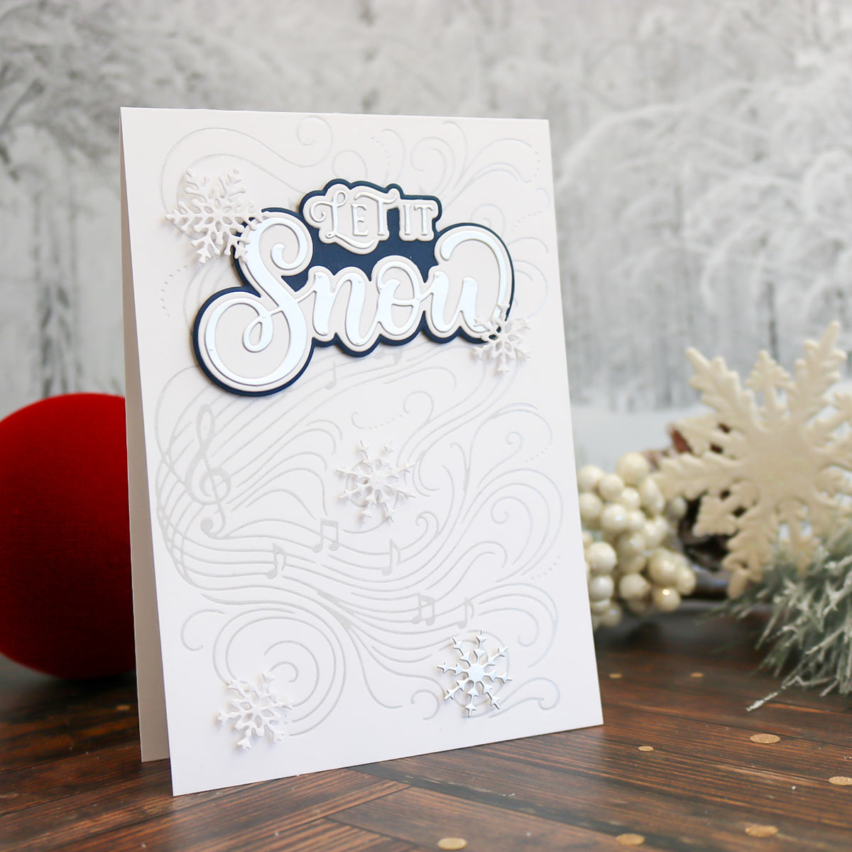 This Calls For Confetti Let It Snow Dies silver music notes background card