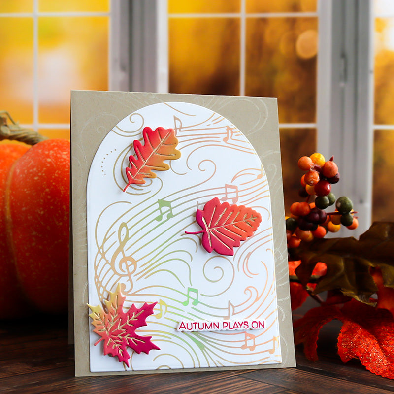 This Calls For Confetti Lingering Notes Press and Foil Plate autumn plays on card