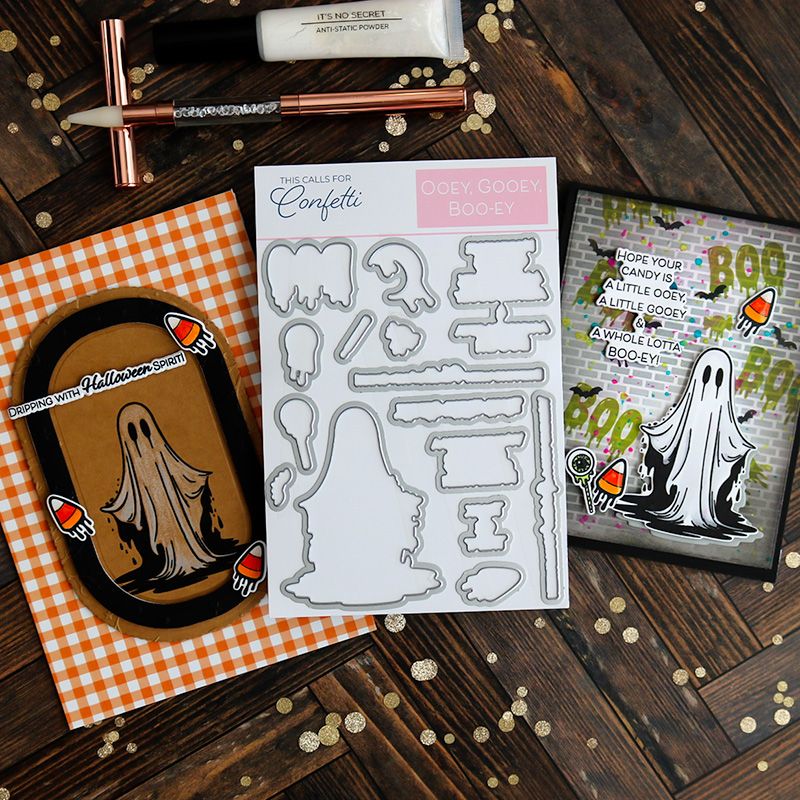 This Calls For Confetti Ooey, Gooey, Boo-ey Clear Stamp and Die Set spooky ghost card product image 2