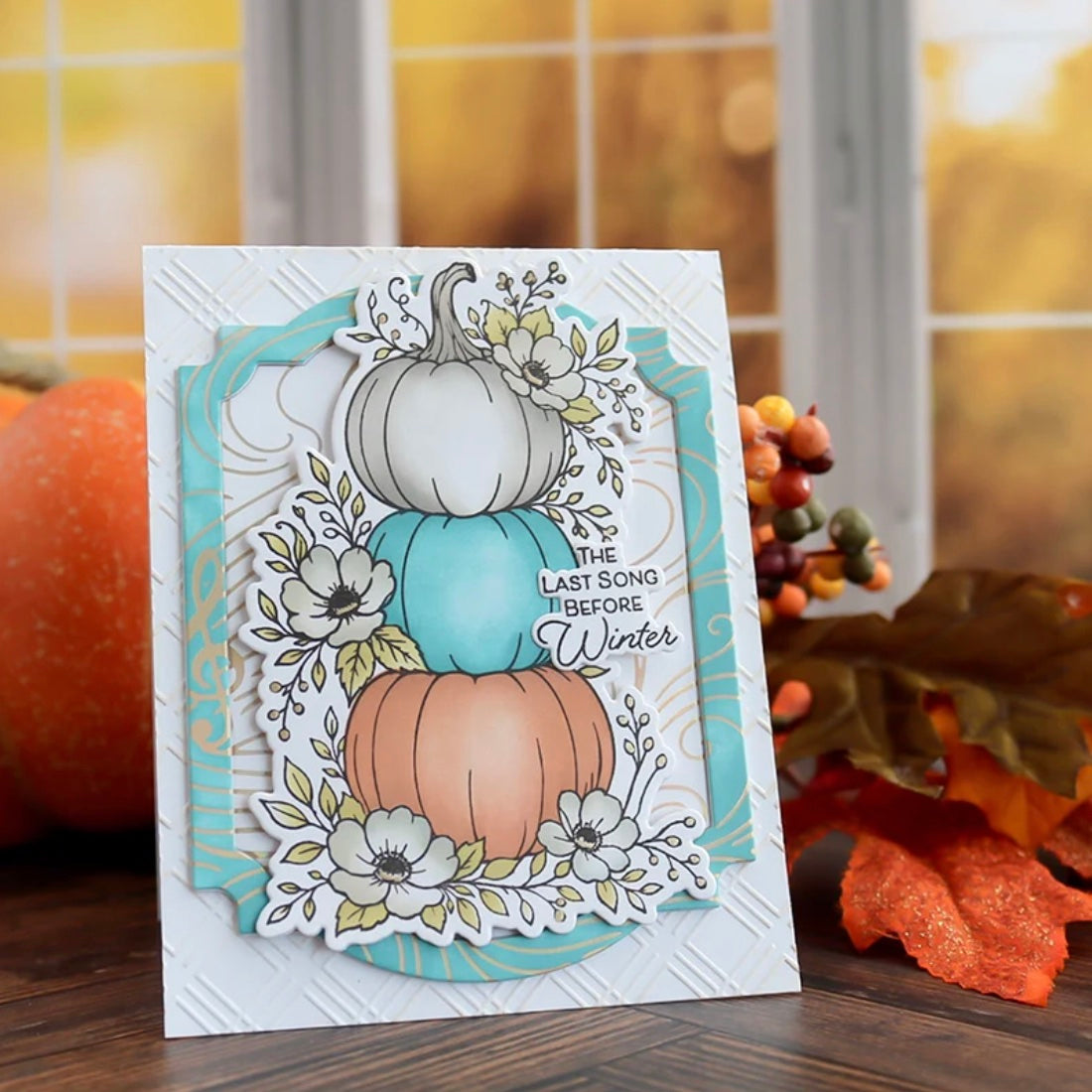This Calls For Confetti Pumpkin Sonata Stencil pumpkin stack with flowers card