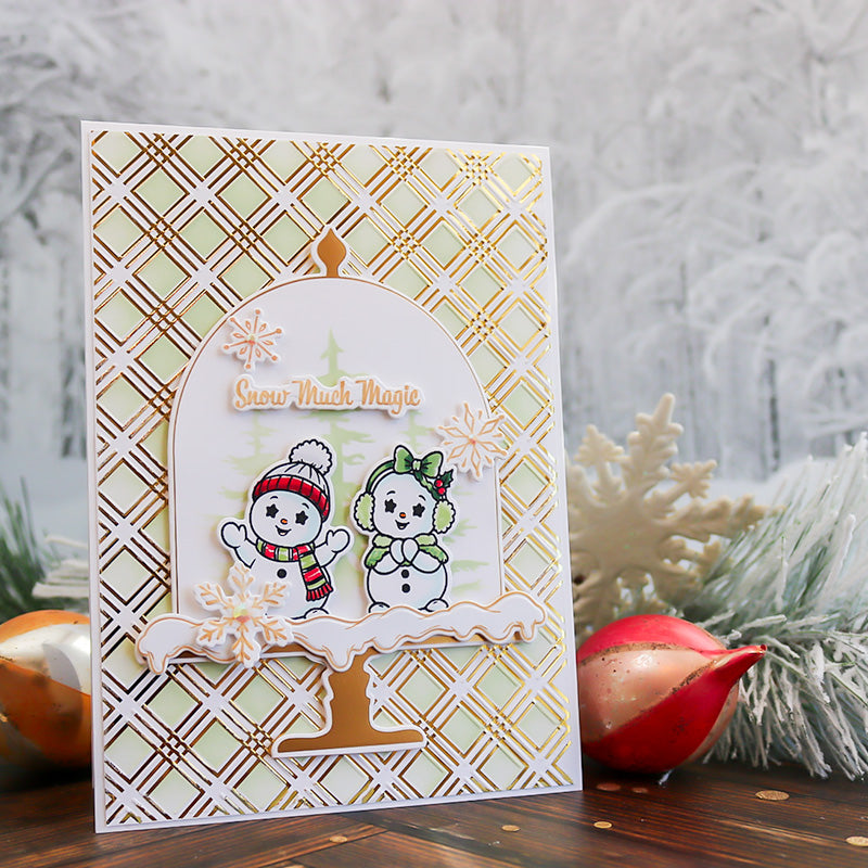This Calls For Confetti Snow Much To Say Clear Stamps snow much magic gold patterned background card