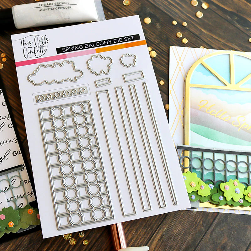 This Calls For Confetti Spring Balcony and Windowscapes 1 Stencil and Die Set image 1