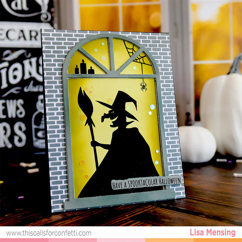 This Calls For Confetti Spring Balcony and Windowscapes 1 Stencil and Die Set witch in window