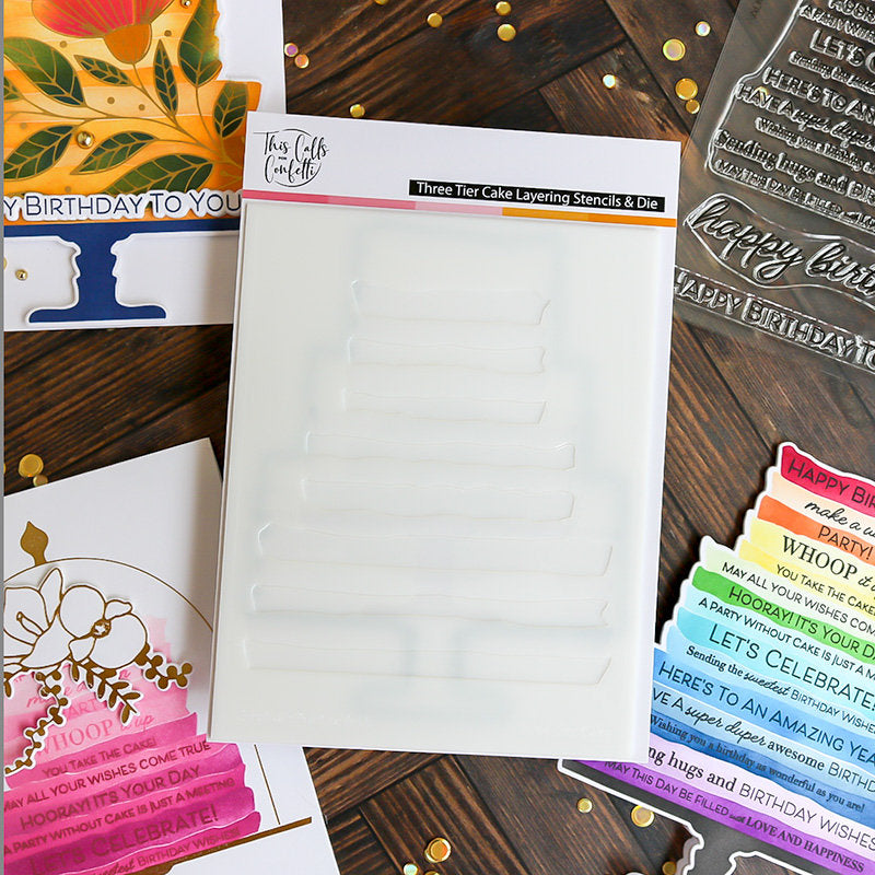 This Calls For Confetti Three Tier Cake Layering Stencils and Outline Die Set