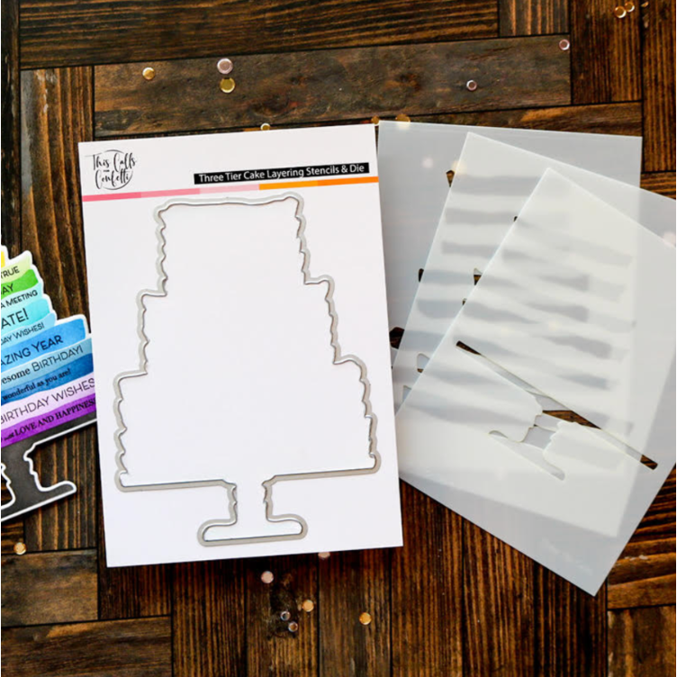 This Calls For Confetti Three Tier Cake Layering Stencils and Outline Die Set 1