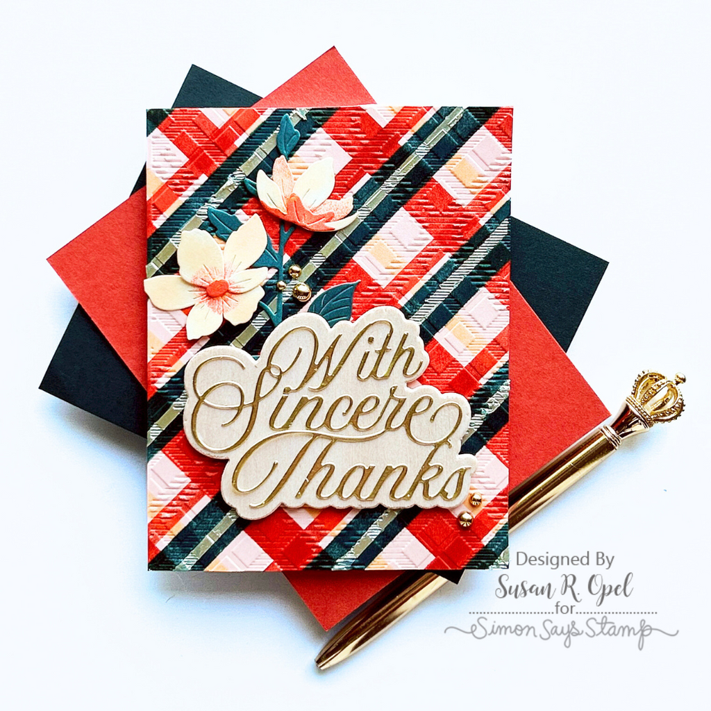 Simon Says Stamp Embossing Folder Thread Plaid sf444 Stamptember Thanks Card