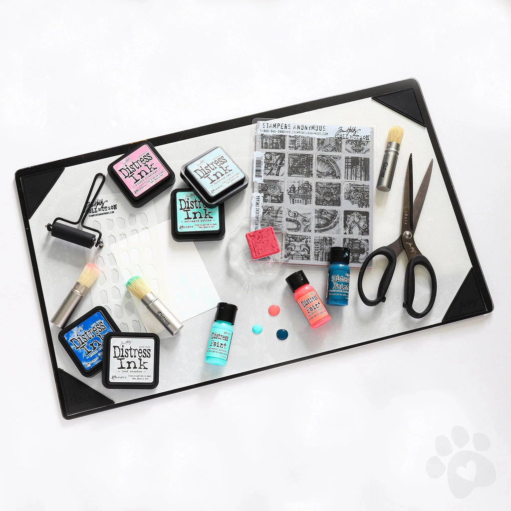 Tim Holtz Tonic Media Surface Mat 4497e with supplies glam shot
