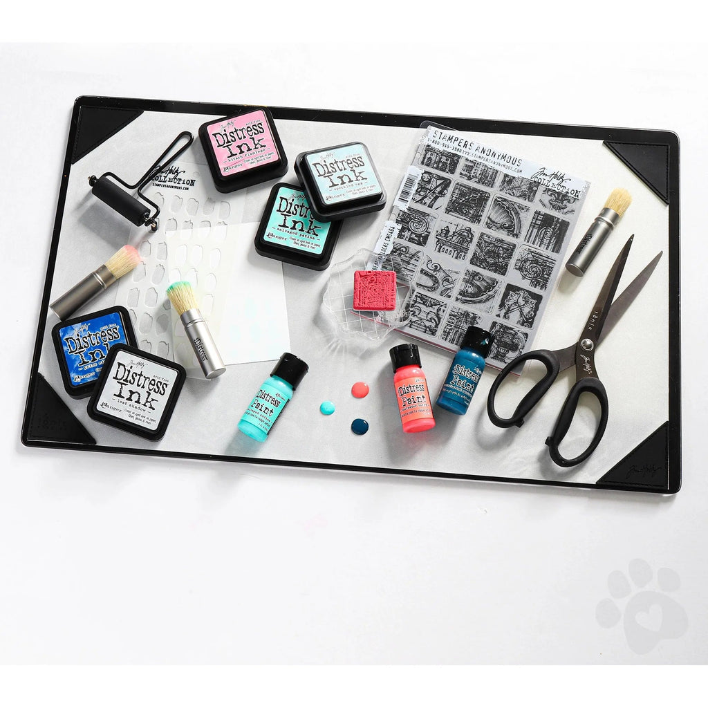 Tim Holtz Tonic Media Surface Mat 4497e glam shot with ink and scissors